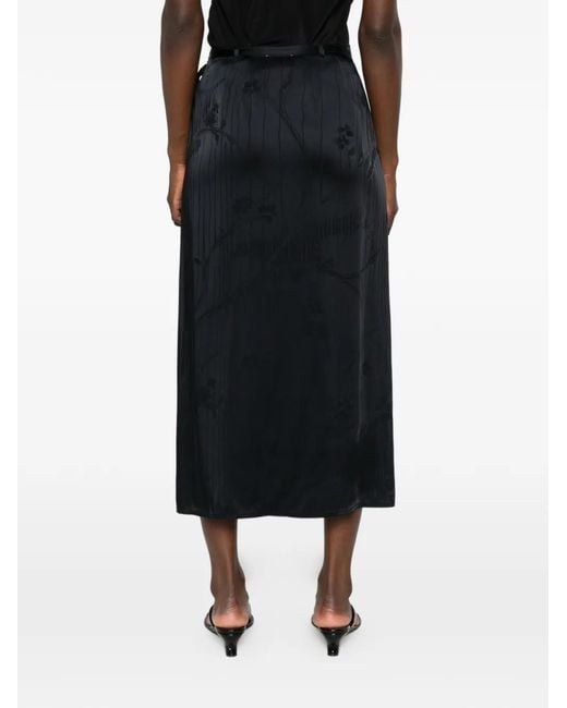 Forte_forte Black Floral-Jacquard Wrap Midi Skirt