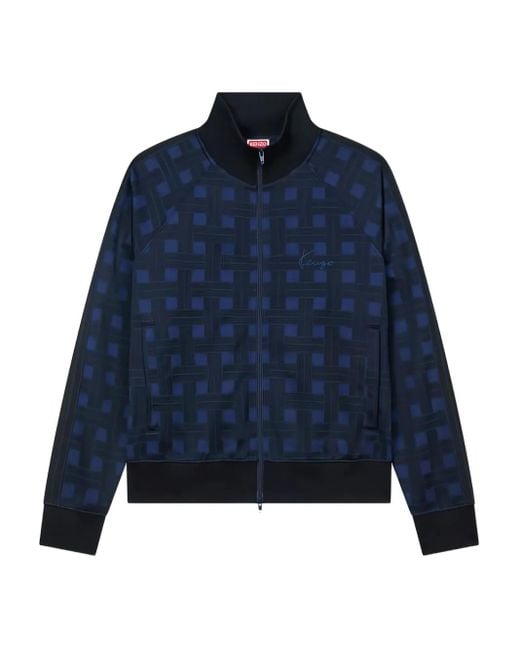 KENZO Blue Weave Jacquard Zip Track Jacket for men