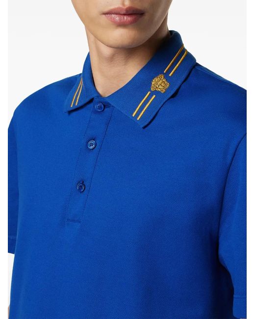 Versace Blue Medusa-Embroidery Polo Shirt for men