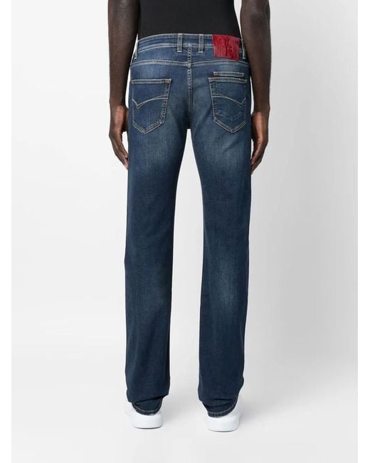 Billionaire Blue Logo-Patch Straight-Leg Denim Jeans for men