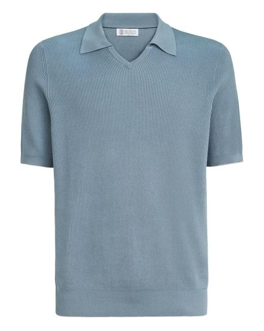Brunello Cucinelli Blue V-Neck Short-Sleeve T-Shirt for men