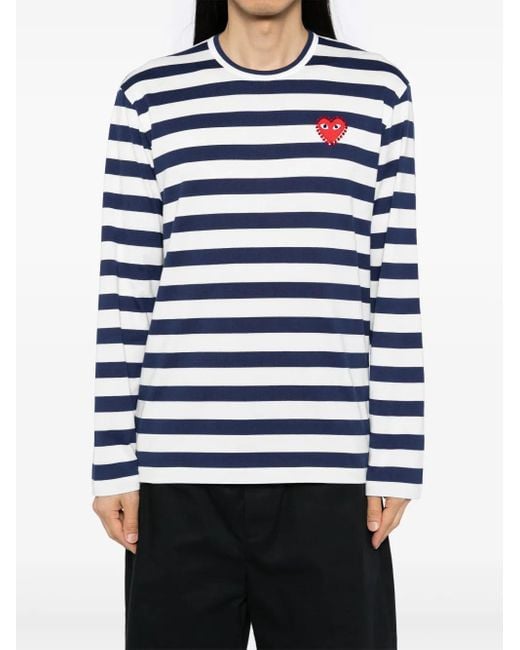 COMME DES GARÇONS PLAY Blue T-Shirt Stripe Emblem X Rhinestone