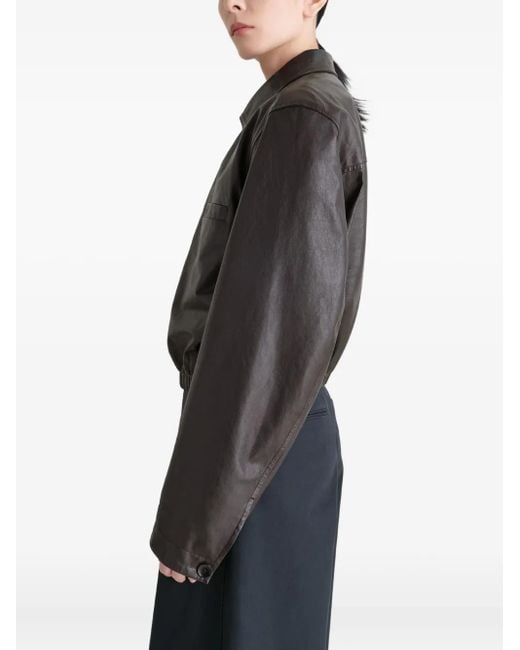Lemaire Black Buttoned-Up Elasticated Leather Jacket
