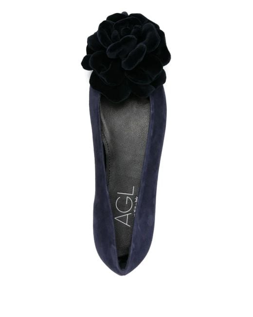 Agl Attilio Giusti Leombruni Blue Flower-Embellished Suede Flat Pumps