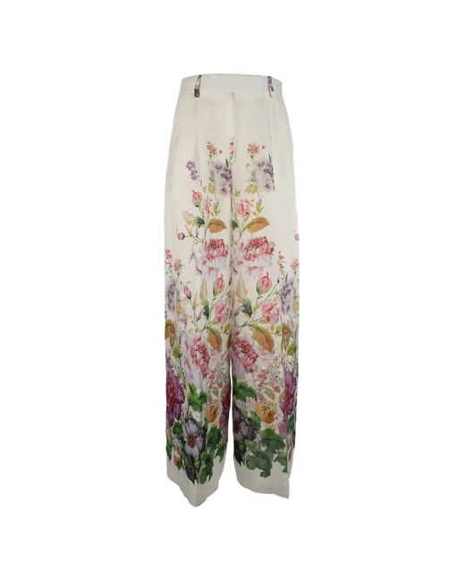 Co.Go White Floral-Print Linen Trousers