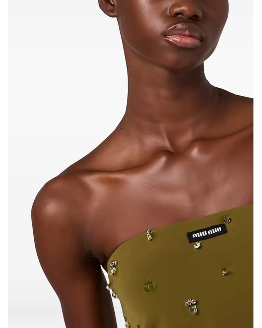 Miu Miu Green Embroidered Stretch Georgette Mini Dress