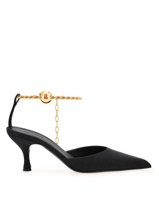Ferragamo Black 70Mm Cable-Link Chain Satin-Finish Pumps