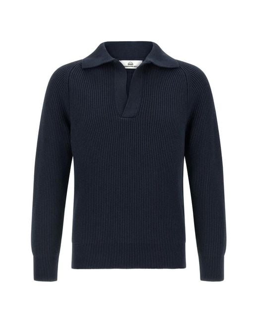 Riviera Blue Ribbed Polo Collar Sweater for men
