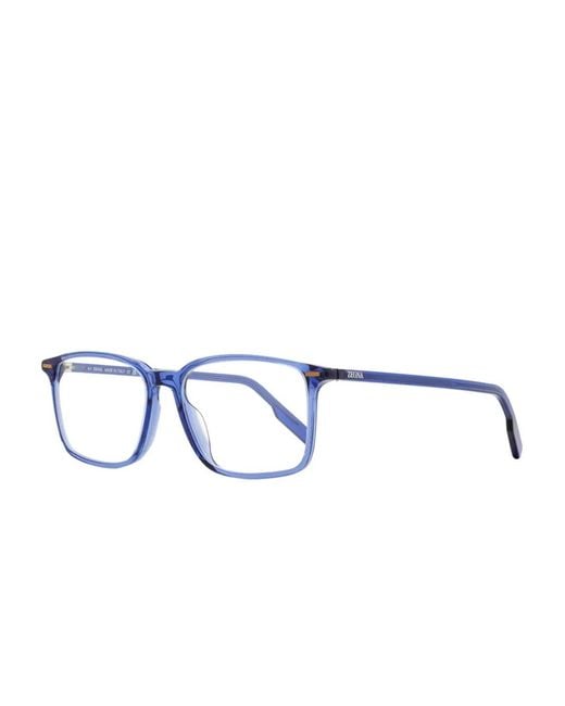 Zegna Blue Stud-Detail Rectangular Glasses for men