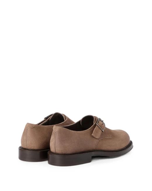 Brunello Cucinelli Brown Suede Monk Strap Derbys for men