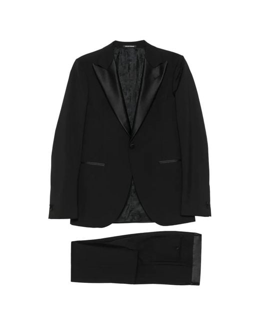 Emporio Armani Black Satin-Trim Peak-Lapel Suit for men