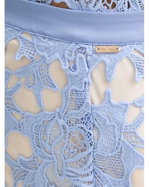 Fracomina Blue Guipure-Lace Scalloped-Edge Midi Skirt