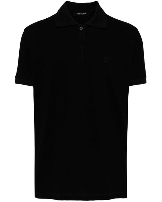 Roberto Cavalli Black Logo-embroidered Polo Shirt for men