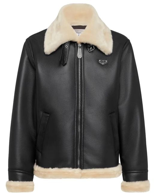 Philipp Plein Black Eco Shearling Jacket for men