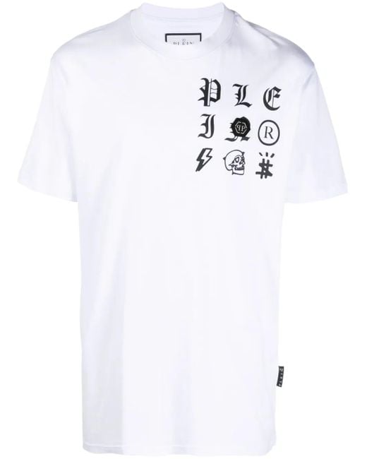 Philipp Plein White Gothic Plein Logo-Print T-Shirt for men