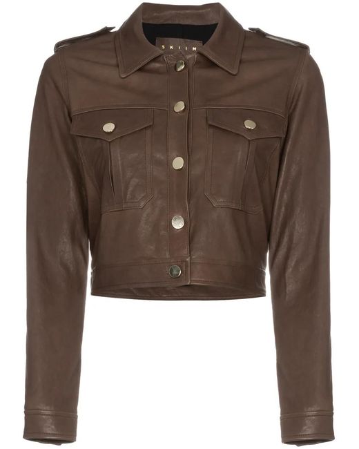 Skiim Crop Leather Jacket in het Brown
