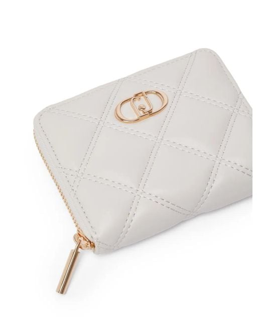 Liu Jo White Monogram-Plaque Quilted Wallet