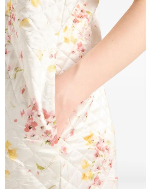 Prada Natural Gestepptes Satin-Minikleid Mit Blumen