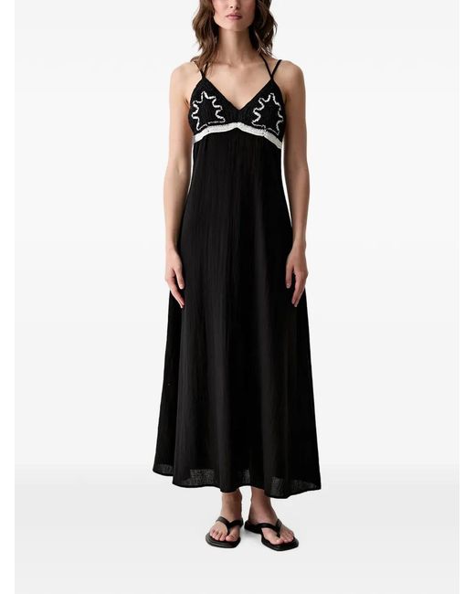 Pedro Del Hierro Madrid Black Crochet-Knit Halterneck Beach Midi Dress
