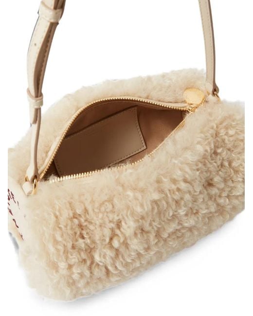 Stella McCartney Natural Logo-Patch Faux-Shearling Shoulder Bag