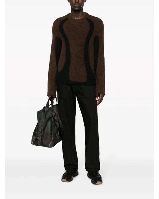 J.L-A.L Black Two-Tone Design Brushed-Effect Jumper for men