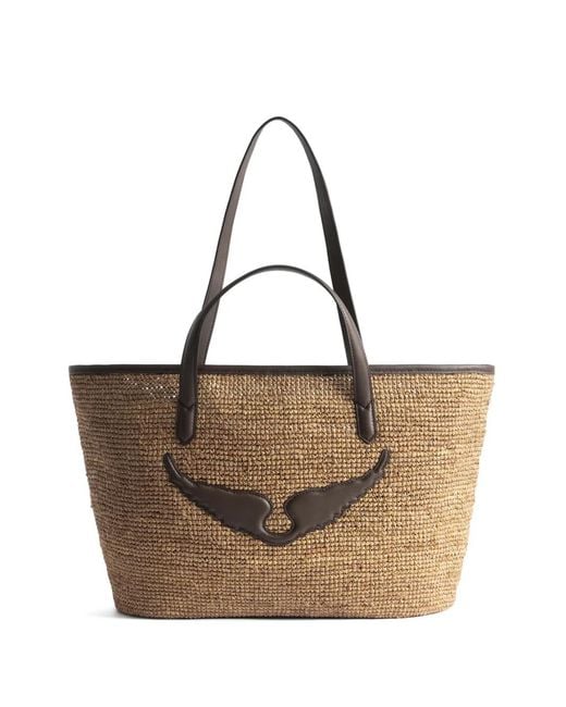 Zadig & Voltaire Brown Wings Raffia Tote Bag