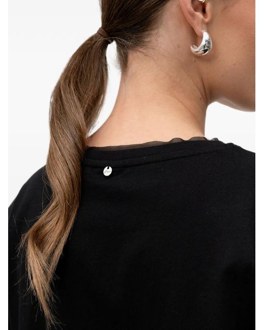 Boss Black Tulle-Trim Logo-Plaque T-Shirt