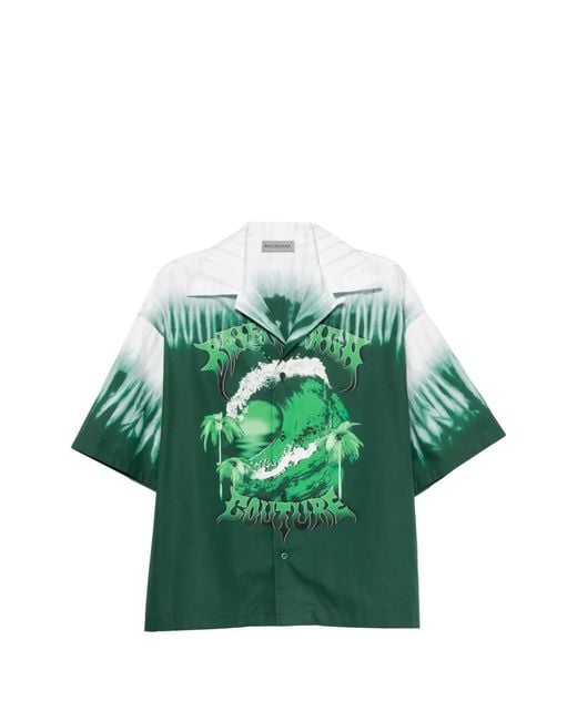Balenciaga Green Graphic-Print Shirt for men