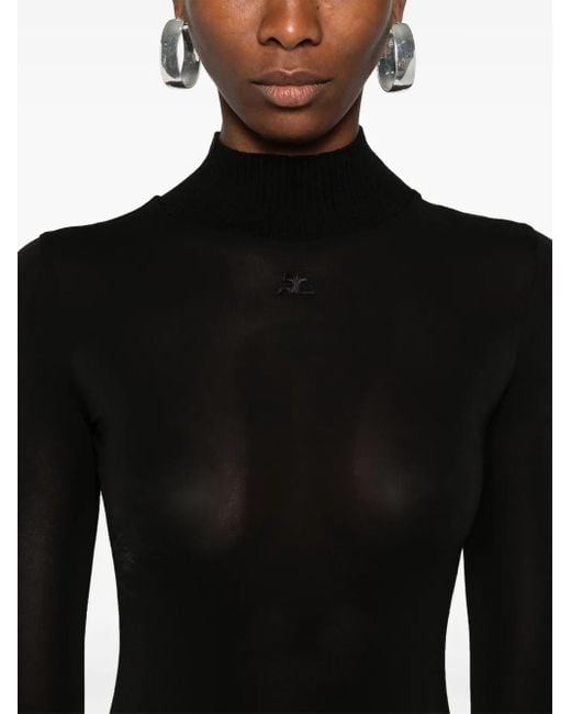 Courreges Black Logo-Patch Roll-Neck Top