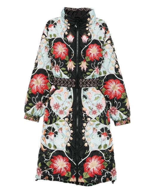 Farm Rio White Floral-Swan Print Belted Coat