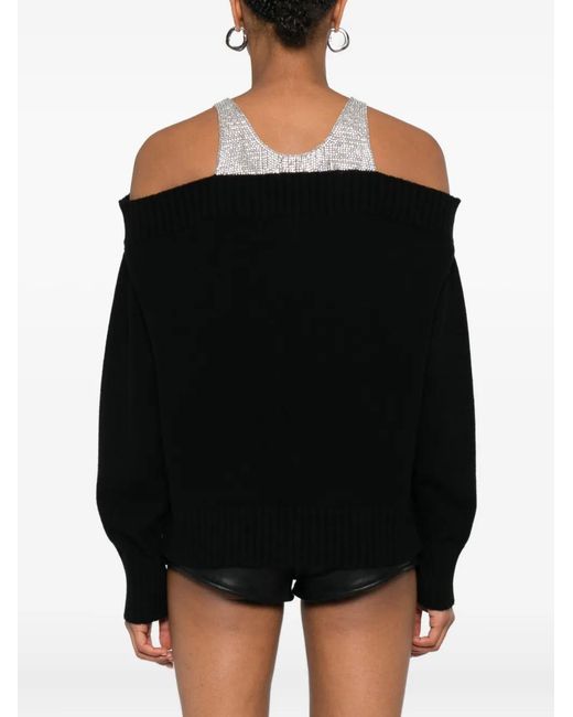 Jersey con hombros descubiertos y apliques de cristal GIUSEPPE DI MORABITO de color Black