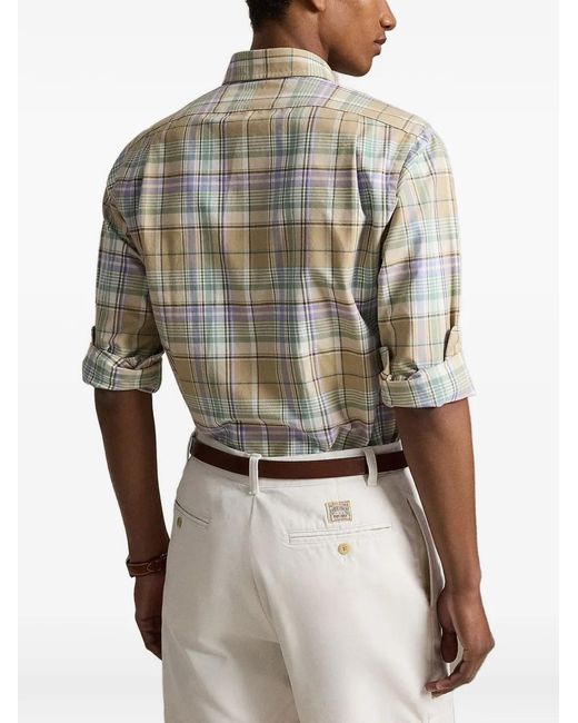 Polo Ralph Lauren White Plaid-Check Embroidered-Logo Shirt for men