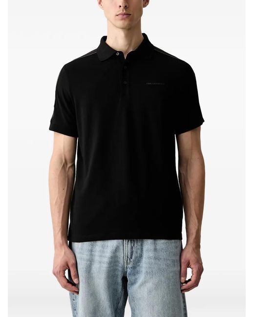 Karl Lagerfeld Black Logo-Print Tape-Detail Polo Shirt for men
