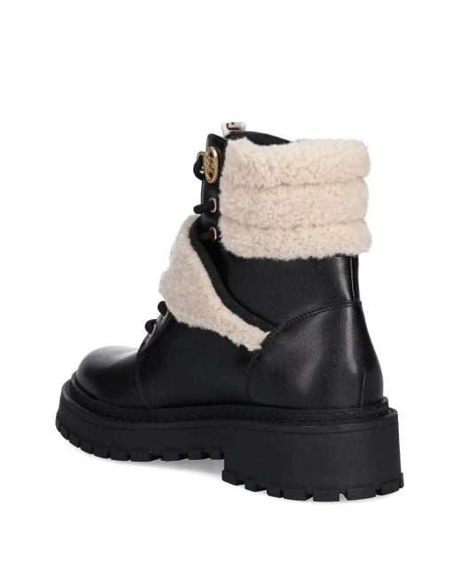 Liu Jo Black Faux Fur-Trim Combat Boots