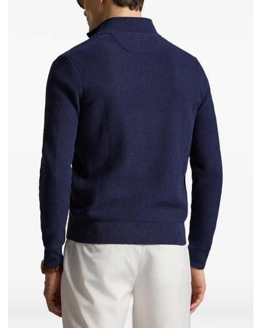 Ralph Lauren Blue Half-Zip Waffle Sweater for men