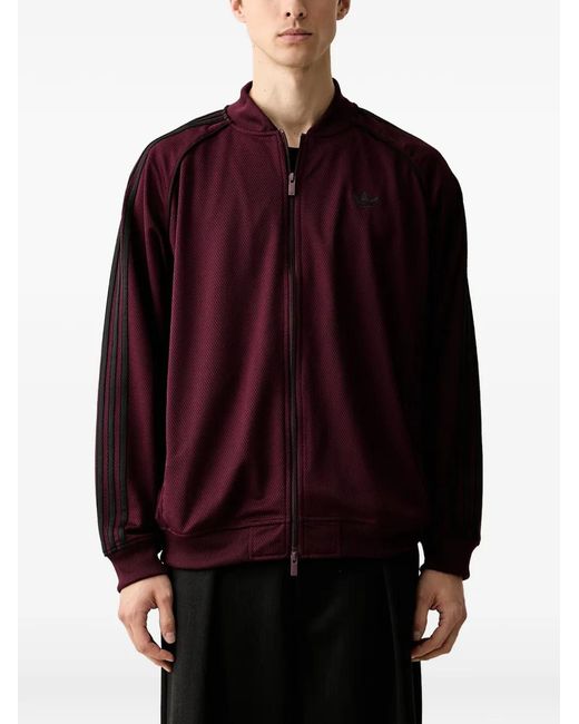 Adidas Red Side-Stripe Zip-Up Sweater for men