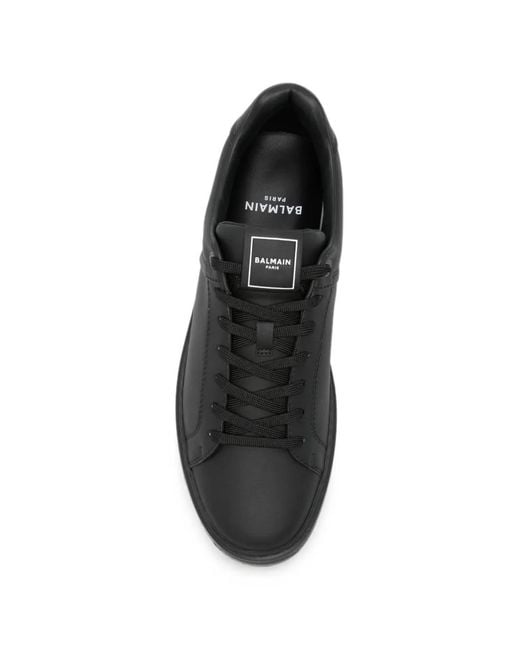 Balmain Black Logo-Embossed Leather Sneakers for men
