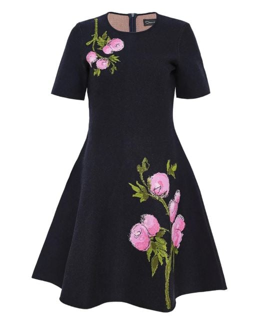 Oscar de la Renta フローラル ミニドレス Black