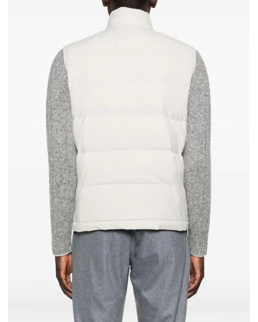Eleventy White Quilted Zip-Front Vest for men