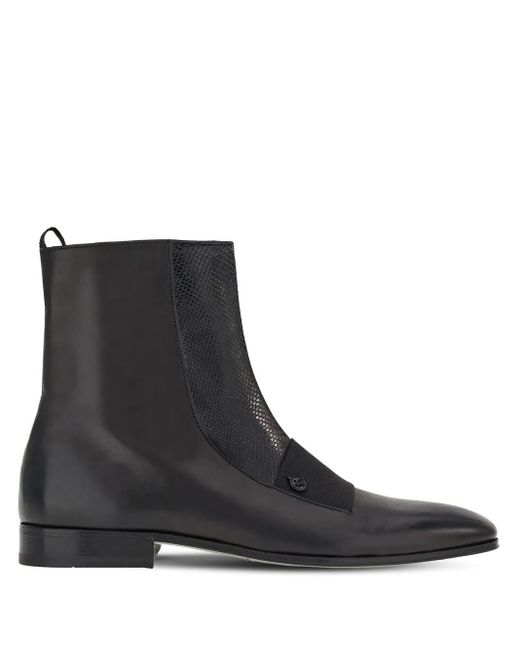 メンズ Ferragamo ジップアップ レザーアンクルブーツ Black