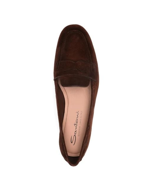 Santoni Brown Carla Suede Penny Loafers
