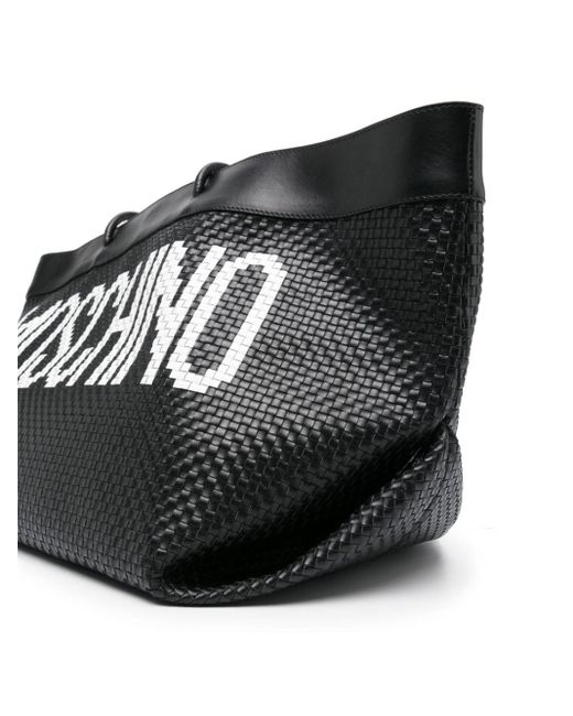 Moschino Black Logo-print Interwoven Leather Tote Bag