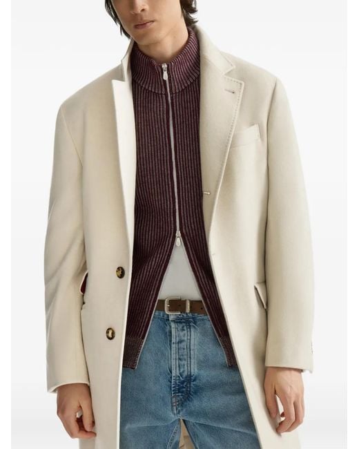Brunello Cucinelli White Lightweight Water-Resistant Cashmere Coat With Double Vents for men