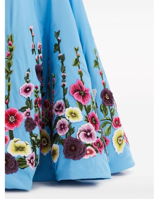 Vestido con bordado floral Oscar de la Renta de color Blue