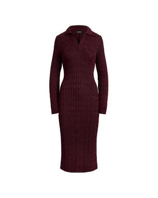 Ralph Lauren Cable-Knit Collared Midi Dress