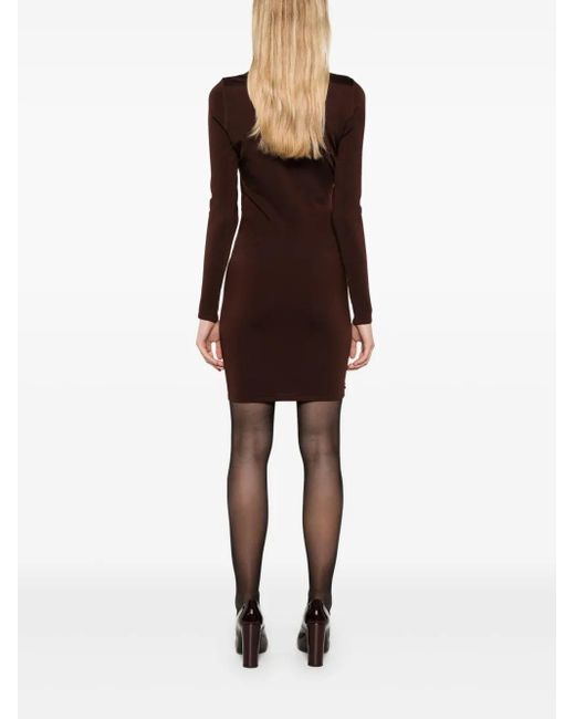 Saint Laurent Brown Square-Neck Knitted Dress