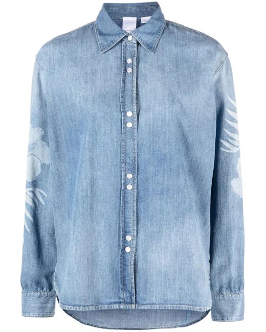 Pinko Blue Gufare Floral-Print Denim Shirt