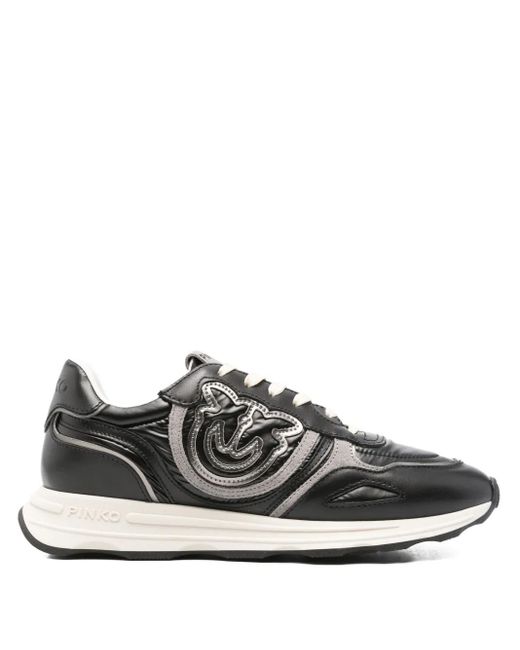 Pinko Black Leather Logo-Detail Sneakers