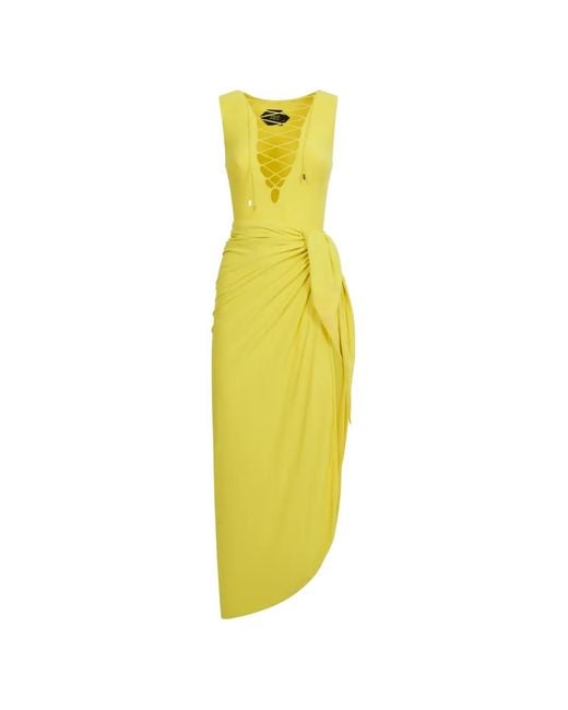 Taller Marmo Yellow Grand Sahara Lace-Up Swimsuit And Pareo Set