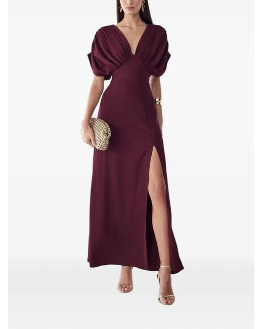BWLDR Purple Laila Ruched Side-Slit Maxi Dress